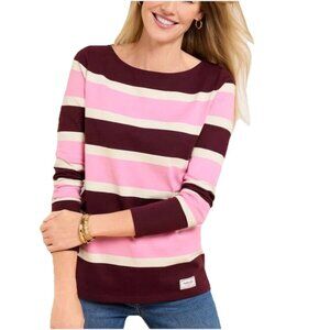 TALBOTS Authentic Burgundy/Ivory "Florence" Stripe Long Sleeve Tshirt Sz PXL